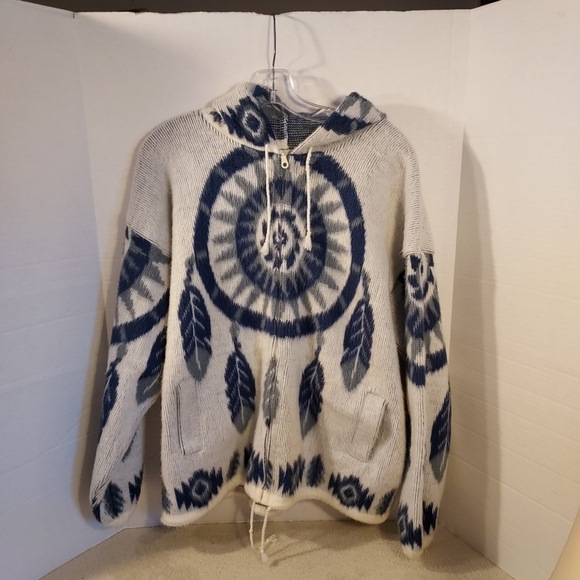 Yari Artesanias Wool White/Blue Zip-Up Sweater Jacket size M (Made in Ecuador) - Picture 3 of 5